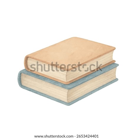 Vector two hand drawn watercolor books stacked together. For educational materials, reading themes, libraries, school designs, academic illustrations
