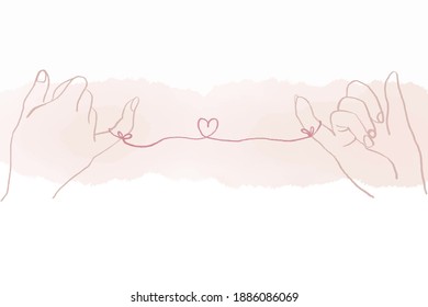 Vector of two hands, bonding with love string. Be able to used in Valentines' day, wedding ceremony, invitation card. Concept of love, trust and vow for couples.