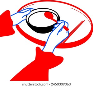 Vector of Two Hands Holding Bowl with Chopsticks Beside It