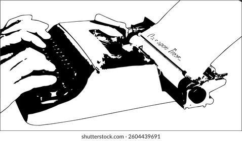 Vector of two hands writing a story with an old typewriter