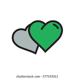 Vector two Heart Icon cartoon green color