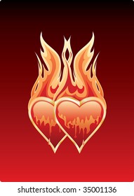 vector two hearts in burning love