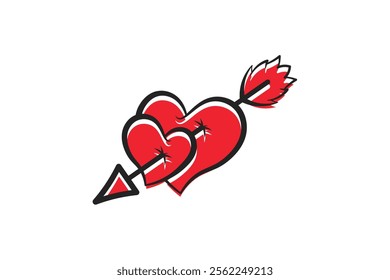 vector of two hearts stuck with arrows made in outline filled style, love icon for Valentine's Day