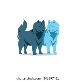 Vector Two Husky Dog Cartoon Illustration. Siberian Husky Isolated on a White Background. Branding Identity Corporate Logo