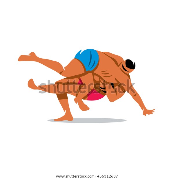 Vector Two Kabaddi Players Cartoon Illustration Indian Game Struggle