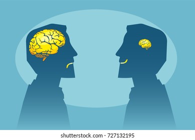 Vector of two man with different brain sizes looking at each other 