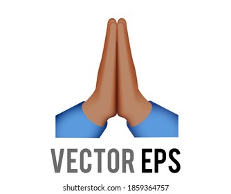 Vector two medium dark brown skin tone hands placed together icon, meaning please or thank you in Japanese, Thailand culture, for prayer, using the same gesture as praying hands, high five