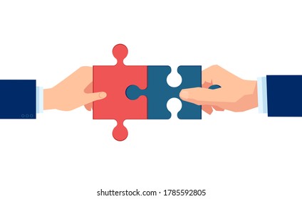 Vector Of Two Men Hands Putting Puzzle Pieces Together 