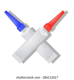 Vector Two Metalic Tubes of Glue  Isolated on White Background.