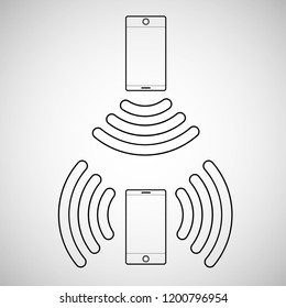 Vector two mobile phones connecting to each other Wi Fi Cell phone on white radial gradient background Transparency icon smartphones receive and distribute WiFi free Wireless network connection 
