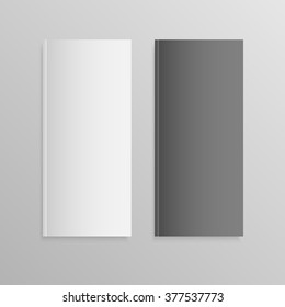 Vector two mockups for presentation. Closed vertical rectangle magazine, brochure, booklet, album, book, copybook or notebook template. Blank mock up book cover lying on a gray background. Mockup.