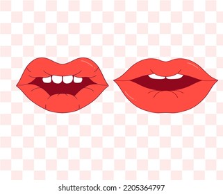 Vector Two Mouth Female Red with Background pattern 