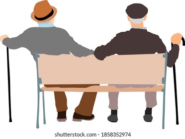 Vector of two old men on a bench