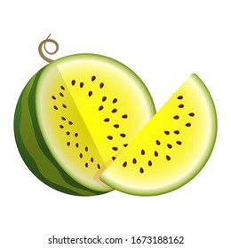 Vector two parts yellow watermelon. Cute Vector illustration gradient fill isolated on white background, cartoon logo and icon. Concept of healthy lifestyle and ripe fruits