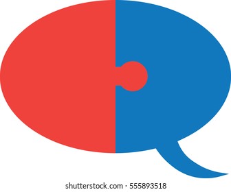 Vector two pieces of connected puzzle speech bubble.