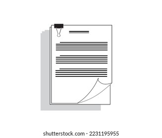 vector of two pieces of paper clamped with a paperclip which is usually used to hold the paper so it doesn't get scattered when carried or held