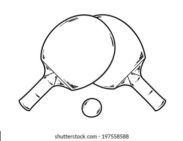 vector, two ping pong rackets and ball, sketch