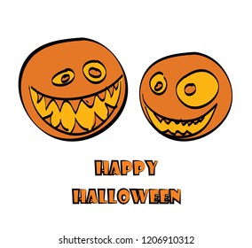 Vector two pumpkins with the inscription happy halloween
