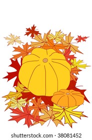 Vector - Two pumpkins on the pile of maple leaves