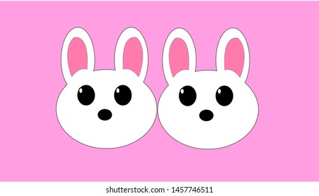 Vector of two rabbit heads with pink background