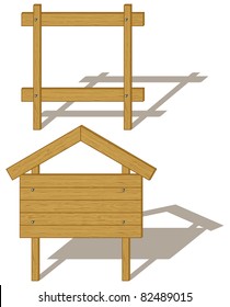 Vector, two retro wood billboards, isolated on white background