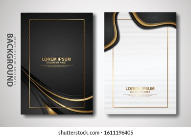 Vector two set of cover design template with luxury and elegant wave, circle and overlap layers background with glitters effect. Realistic textured on background