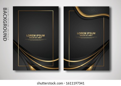 Vector two set of cover design template with luxury and elegant wave, circle and overlap layers background with glitters effect. Realistic textured on background
