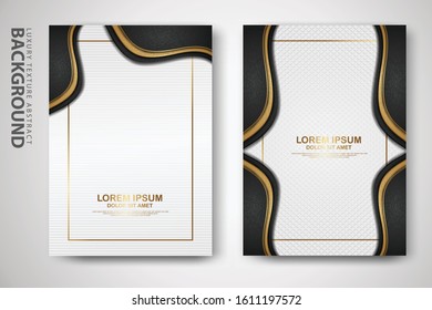 Vector two set of cover design template with luxury and elegant wave, circle and overlap layers background with glitters effect. Realistic textured on background