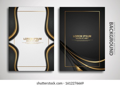 Vector two set of cover design template with luxury and elegant wave, circle and overlap layers background with glitters effect. Realistic textured on background