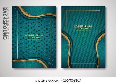 Vector two set of cover design template with luxury and elegant wave, circle and overlap layers background with glitters effect. Realistic textured on background