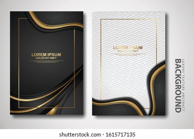 Vector two set of cover design template with luxury and elegant wave, circle and overlap layers background with glitters effect. Realistic textured on background