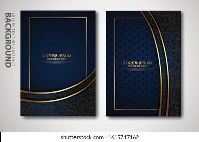 Vector two set of cover design template with luxury and elegant wave, circle and overlap layers background with glitters effect. Realistic textured on background