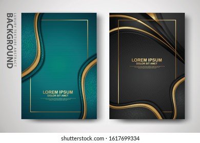 Vector two set of cover design template with luxury and elegant wave, circle and overlap layers background with glitters effect. Realistic textured on background