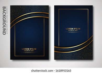 Vector two set of cover design template with luxury and elegant wave, circle and overlap layers background with glitters effect. Realistic textured on background