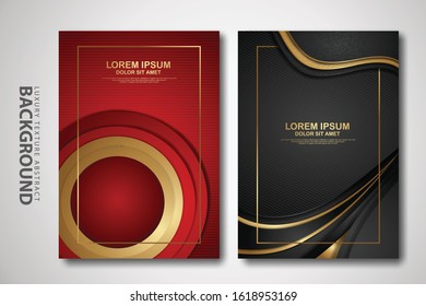 Vector two set of cover design template with luxury and elegant wave, circle and overlap layers background with glitters effect. Realistic textured on background