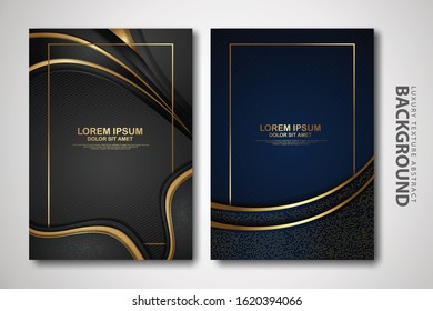 Vector two set of cover design template with luxury and elegant wave, circle and overlap layers background with glitters effect. Realistic textured on background