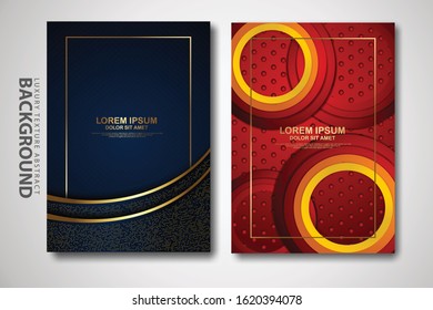 Vector two set of cover design template with luxury and elegant wave, circle and overlap layers background with glitters effect. Realistic textured on background