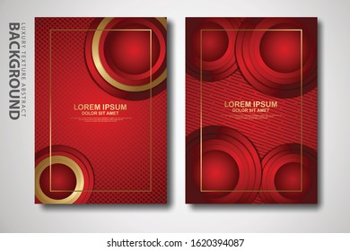 Vector two set of cover design template with luxury and elegant wave, circle and overlap layers background with glitters effect. Realistic textured on background