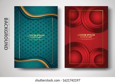 Vector two set of cover design template with luxury and elegant wave, circle and overlap layers background with glitters effect. Realistic textured on background