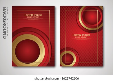 Vector two set of cover design template with luxury and elegant wave, circle and overlap layers background with glitters effect. Realistic textured on background