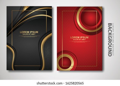 Vector two set of cover design template with luxury and elegant wave, circle and overlap layers background with glitters effect. Realistic textured on background