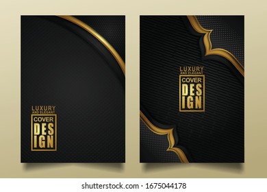 Vector two set of cover design template with luxury and elegant line shape ornament effect on texture pattern background