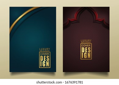 Vector two set of cover design template with luxury and elegant line shape ornament effect on texture pattern background