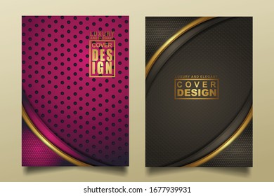 Vector de dos conjuntos de plantillas de diseño de portada con un efecto ornamento de líneas lujosas y elegantes en el fondo del patrón de textura