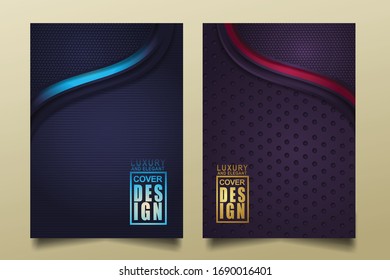 Vector two set of cover design template with luxury and elegant line shape ornament effect on texture pattern background