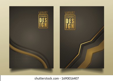 Vector two set of cover design template with luxury and elegant line shape ornament effect on texture pattern background