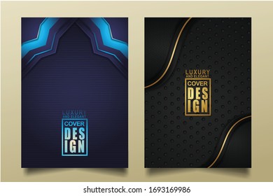 Vector two set of cover design template with luxury and elegant line shape ornament effect on texture pattern background