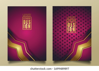 Vector two set of cover design template with luxury and elegant line shape ornament effect on texture pattern background. size A4