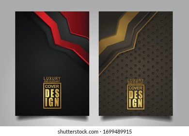 Vector two set of cover design template with luxury and elegant line shape ornament effect on texture pattern background. size A4