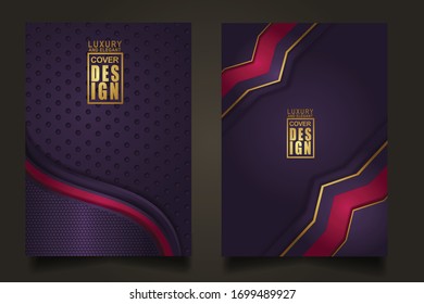 Vector two set of cover design template with luxury and elegant line shape ornament effect on texture pattern background. size A4